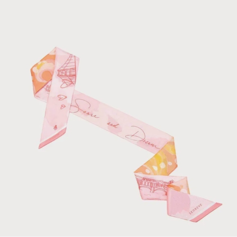 Senreve Reversible Orange Pink City Destinations Twilly Skinny Scarf - Picture 4 of 8